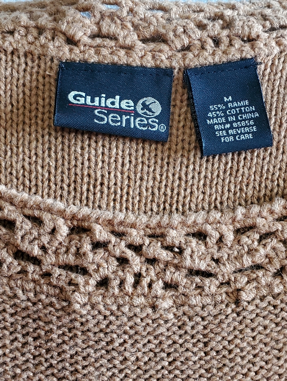 Guide Series Toffee Brown Knit Short Sleeve Top Crochet Neck - Picture 2 of 11
